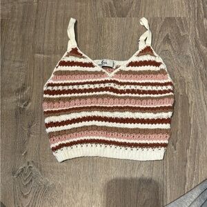 Hollister Striped Knit Crop Top - Cream, Pink, Brown